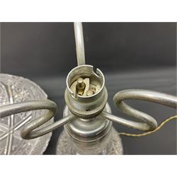 Cut glass table lamp base, of tapering form upon circular base, with conforming cut glass domed lamp shade, H45cm