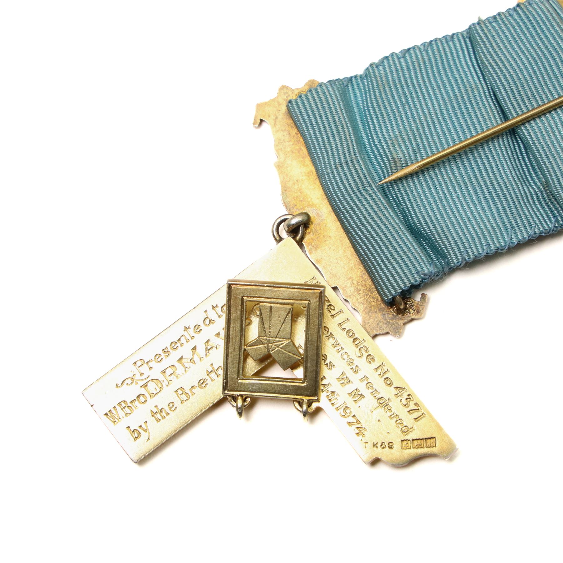  Masonic Regalia including silver gilt and enamel Past Masters jewel from the Hazel Lodge, other gilt metal jewels, leather aprons etc in case