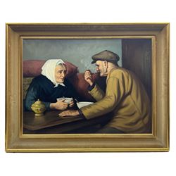 Neart (Dutch 20th century): 'Old Couple', oil on canvas signed, titled verso 59cm x 79cm