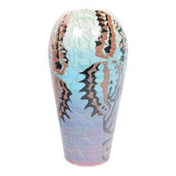 Dennis Chinaworks, Butterflies, trial vase, dated 2001, baluster form, decorated with butterflies, painted and stamped beneath, H32cm
