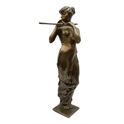 Sasa Zahradnik (Czech, B1950), bronze figure of a female flute player, with impressed stamp to the base, H34cm