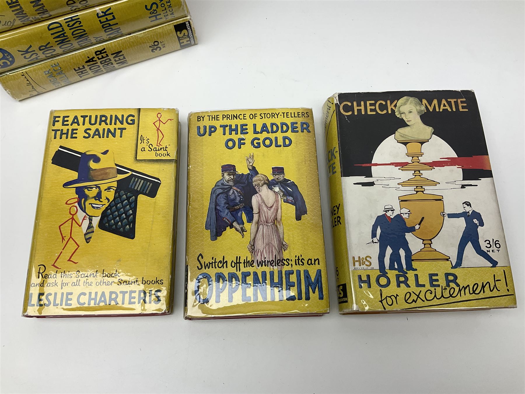 Collection of Hodder and Stoughton yellow jacket version books, to include Sydney Horler, George Goodchild, Dornford Yates, Leslie Charteris etc 