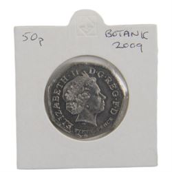 Queen Elizabeth II 2009 Kew Gardens fifty pence coin, from circulation
