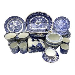 Collection of blue and white ceramics, to include Royal Crown Derby Mikado cup and saucer, pair of William Adams Chinese pattern mugs, pair of spode Italian pattern mugs, Masons covered tureen, etc  
