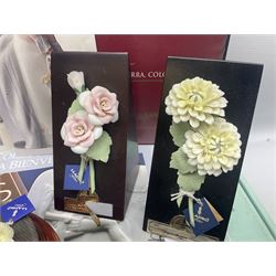 Seven Lladro flowers, comprising Japanese Camelia on base no 5181, Yellow Begonia on base no 5186, Miniature Begonia on base no 5188, Chrysanthemum on base no 5189, California Poppy no 5190.B, Miniature Begonia 5188.B and White Carnation no 5184.B, together with Lladro Spanish Joining pack with 17616 Winter Bell, Additional Lladro parasols and flowers etc 