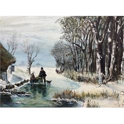 Amos (20th century): Wooded Winter Landscape, oil on canvas signed 44cm x 59cm