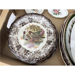 Eight Royal Worcester Palissy Game series dinner plates and one serving platter, together with four Weatherby Falcon ware serving platters etc
