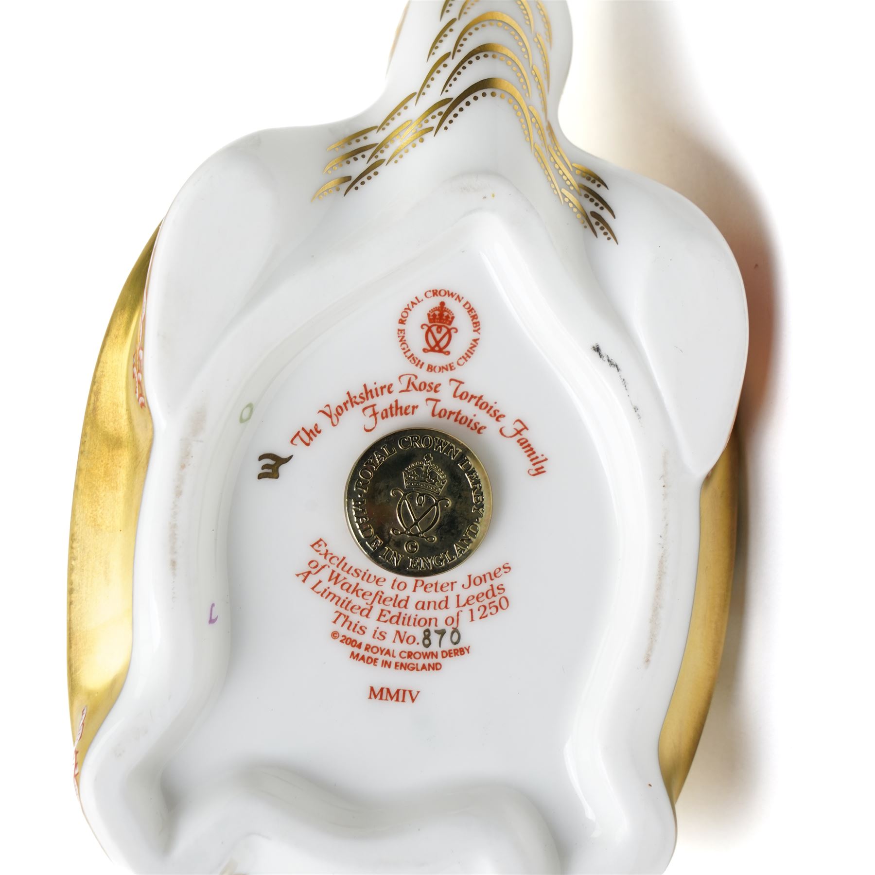 Collection of Royal Crown Derby paperweights, comprising Yorkshire Rose 'Father Tortoise' with gold stopper, boxed, Baby Rowsley Rabbit Exclusive for Sinclairs, with gold stopper, boxed, and three miniature bears (5)