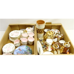  Royal Albert 'Braemar' pattern 34 piece tea service, continental gold lustre coffee service, qty of Wade Whimsies, collectors plates etc, in 2 boxes  