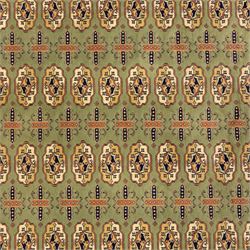 Turkish Bokhara design rug, olive green field decorated with an all-over design of repeating gul motifs arranged in rows, enclosed by a series of narrow and wide geometric borders with diamond and star devices 
