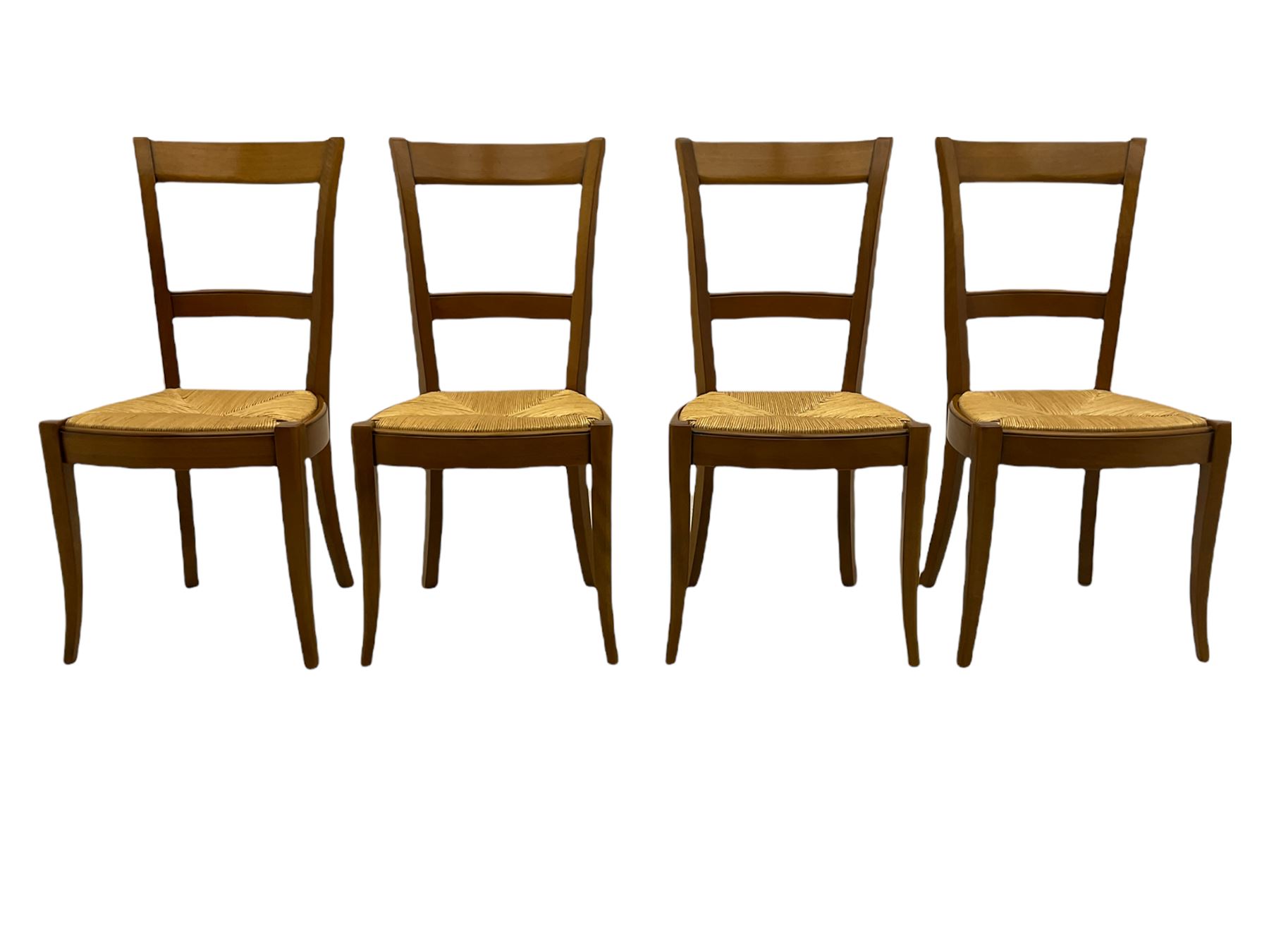 Grange Furniture cherry wood dining table, and eight chairs with rush seats