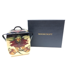  Moorcroft Anna Lily twin handled box and cover designed by Nicola Slaney, H19cm with box  