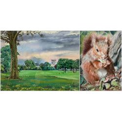 Mike Gunnell (British 20th Century): 'Hall Garth Park - Hornsea', pastel signed, titled verso 26cm x 37cm; English School (Contemporary): A Squirrel's Feast, pastel indistinctly signed 34cm x 25cm (2)