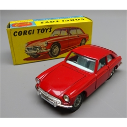  Corgi MGB GT No.327, red with pale blue interior and suitcase in boot, boxed with Club News booklet  