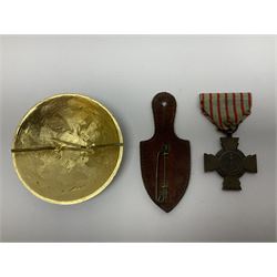 Five WW1 French medals comprising Medaille Militaire Gallantry Award, two Croix de Combattant, Medaille Commemorative Francais 1914-18 and a Patriotic Medal; together with small quantity of Russian badges etc