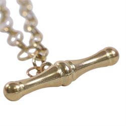 9ct gold cable link chain necklace, with T bar pendant, Birmingham 2001