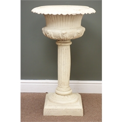  Victorian style centre-piece urn with Corinthian column and egg and dart rim, antique white finish, D49cm, H82cm  