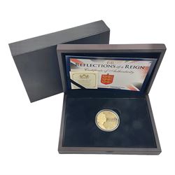Queen Elizabeth II Bailiwick of Guernsey 2015 'Reflections of a Reign' gold proof five pound coin, cased with certificate
