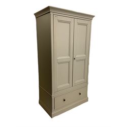 Willis Gambier white painted double wardrobe, with drawer to base