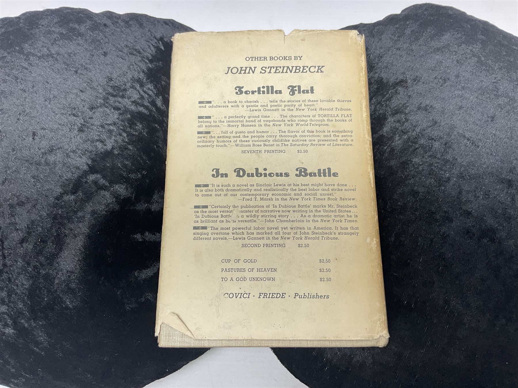 John Steinbeck; Of Mice and Men, first edition, second printing, New York: Covici Friede, 1937, 2nd printing with 'loosely' to page 9 and The Moon is Down, fist edition, Windmill Press, Surrey 1942