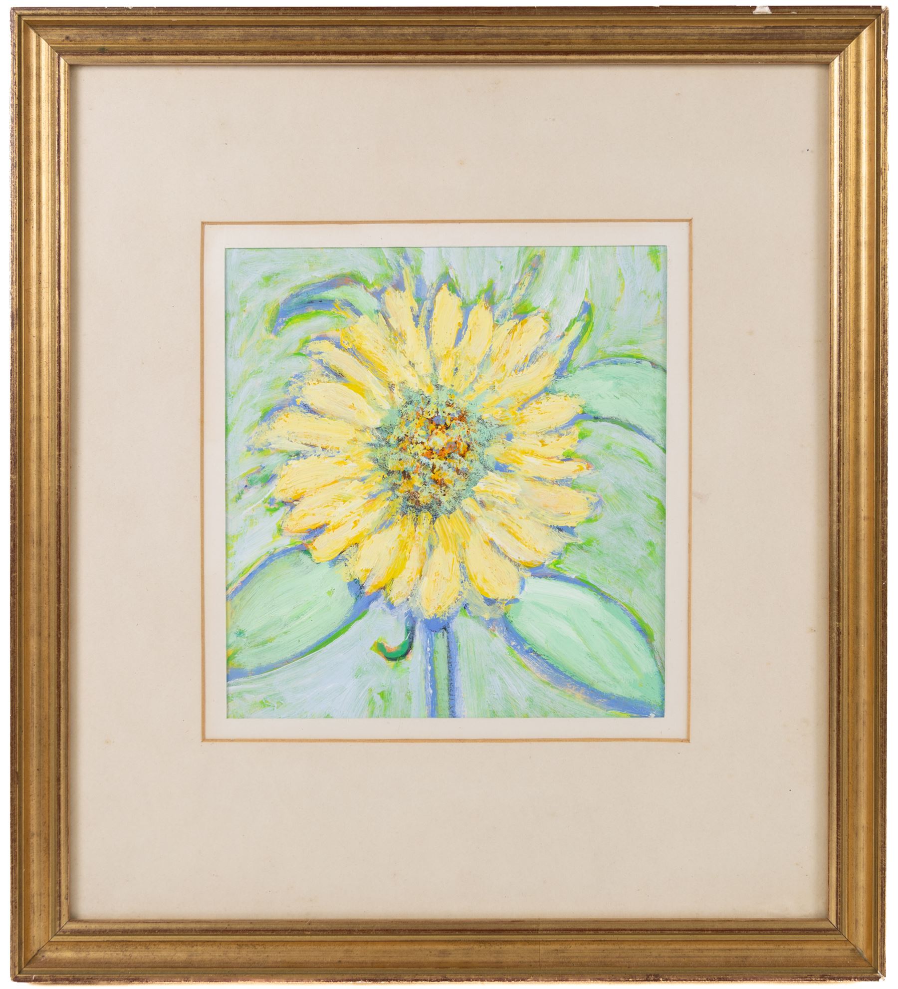 Ian Seymour Wells (British 1937-): Sunflower, oil on board unsigned, attributed and dated 1977 on label verso 22cm x 20cm