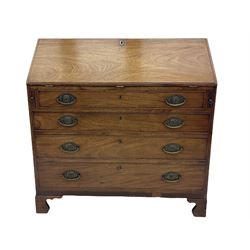 George III mahogany bureau, fitted with fall front above four drawers, fitted correspondence interior