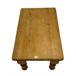 Rectangular pine coffee table (81cm x 50cm, H47cm), circular pine occasional table and a square pine occasional table