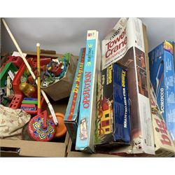Quantity of vintage and later toys to include Palitoy hand puppet doll in box, Mettoy toy typewriter, boxed games etc in three boxes