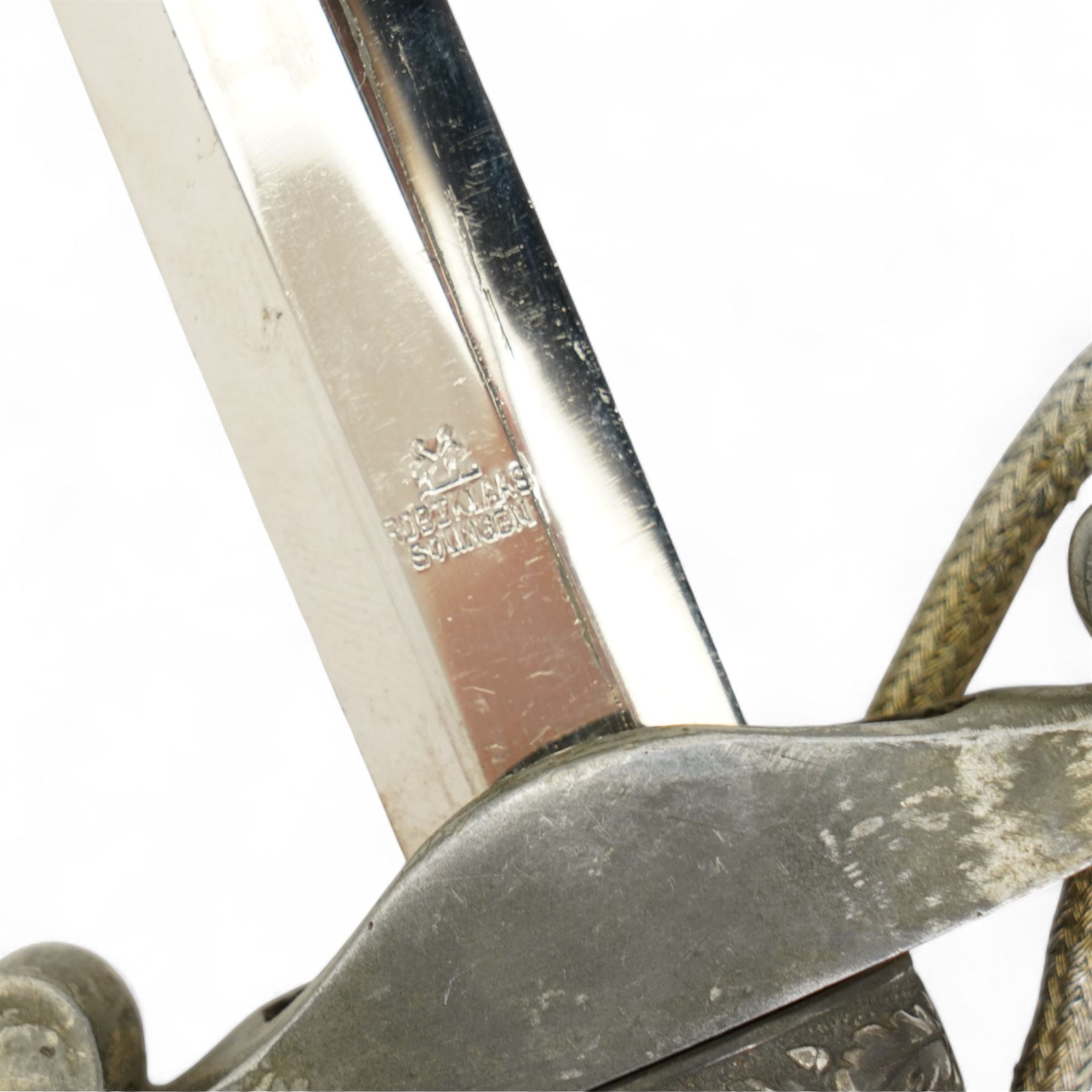 German Third Reich army dagger by Robert Klaas, Solingen with celluloid grip and bullion knot in scabbard