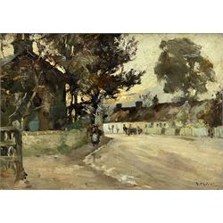 Joseph Milne (Scottish 1857-1911): Figure and Cart on Street, oil on canvas signed 24cm x 34cm