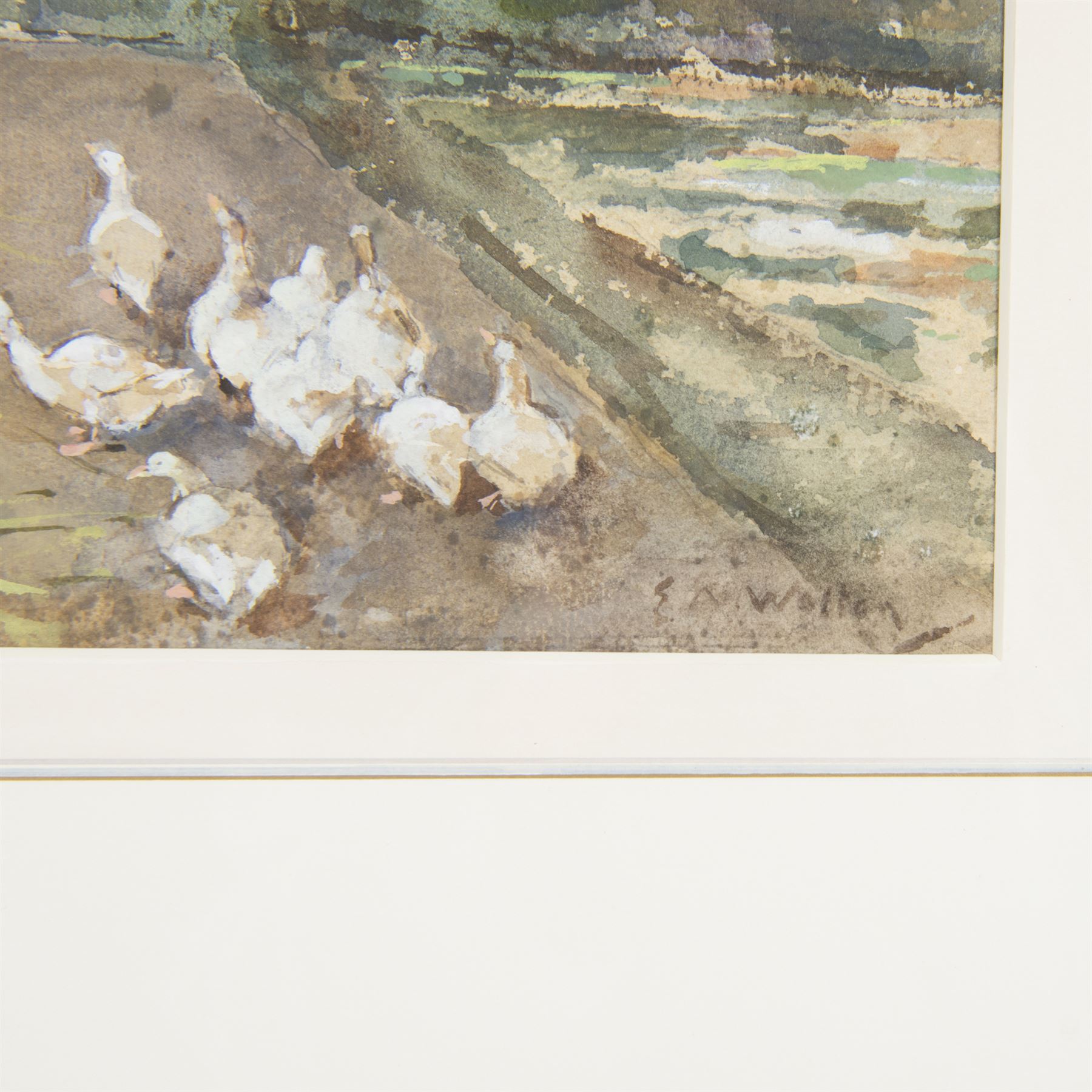 Edward Arthur Walton (Scottish 1860-1922): Girl Feeding the Ducks, watercolour heightened with white signed 20cm x 27cm 
