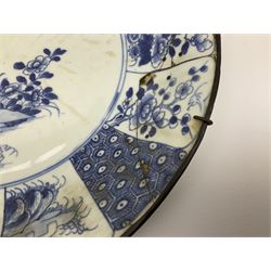 18th Century Chinese plate, decorated in blue and white with blossoms and branches and a Chinese hut scene, W32cm