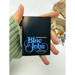 Collection of raw Blue John specimens, together with other mineral specimens