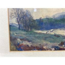 Reginald Grange Brundrit RA ROI (British 1883-1960): View of a House from the Riverbank, watercolour signed 22cm x 33cm 