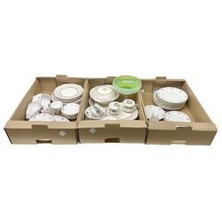 Footed Italian Vaseline glass bowl, marked 'lavorazione a mano' together with, tea and dinner wares, etc, in three boxes 