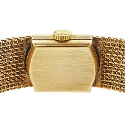 Omega ladies 9ct gold manual wind wristwatch, champagne dial with baton hour markers, on integral 9ct gold bracelet, London 1956