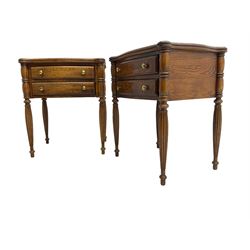 Lexington Furniture - pair of oak bedside lamp tables, shaped moulded top over two drawers, on turned and reed moulded supports