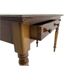 20th century mahogany writing table, inset leather top, fitted with two drawers