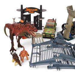 Kenner Jurassic Park Command Compound, Capture Copter, Jungle Explorer, Lost World Motorbike and rider, five Kenner Jurassic Park figures and a collection of dinosaur figures, including Kenner Jurassic Park JP05, JP06, JP08 and JP09, UKRD examples etc