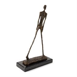After Giacometti - Bronze abstract figure Walking Man, upon a rectangular marble base, H45cm