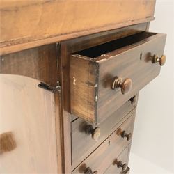 Edwardian inlaid walnut and mahogany Davenport, two hinged lids, four drawers, turned supports