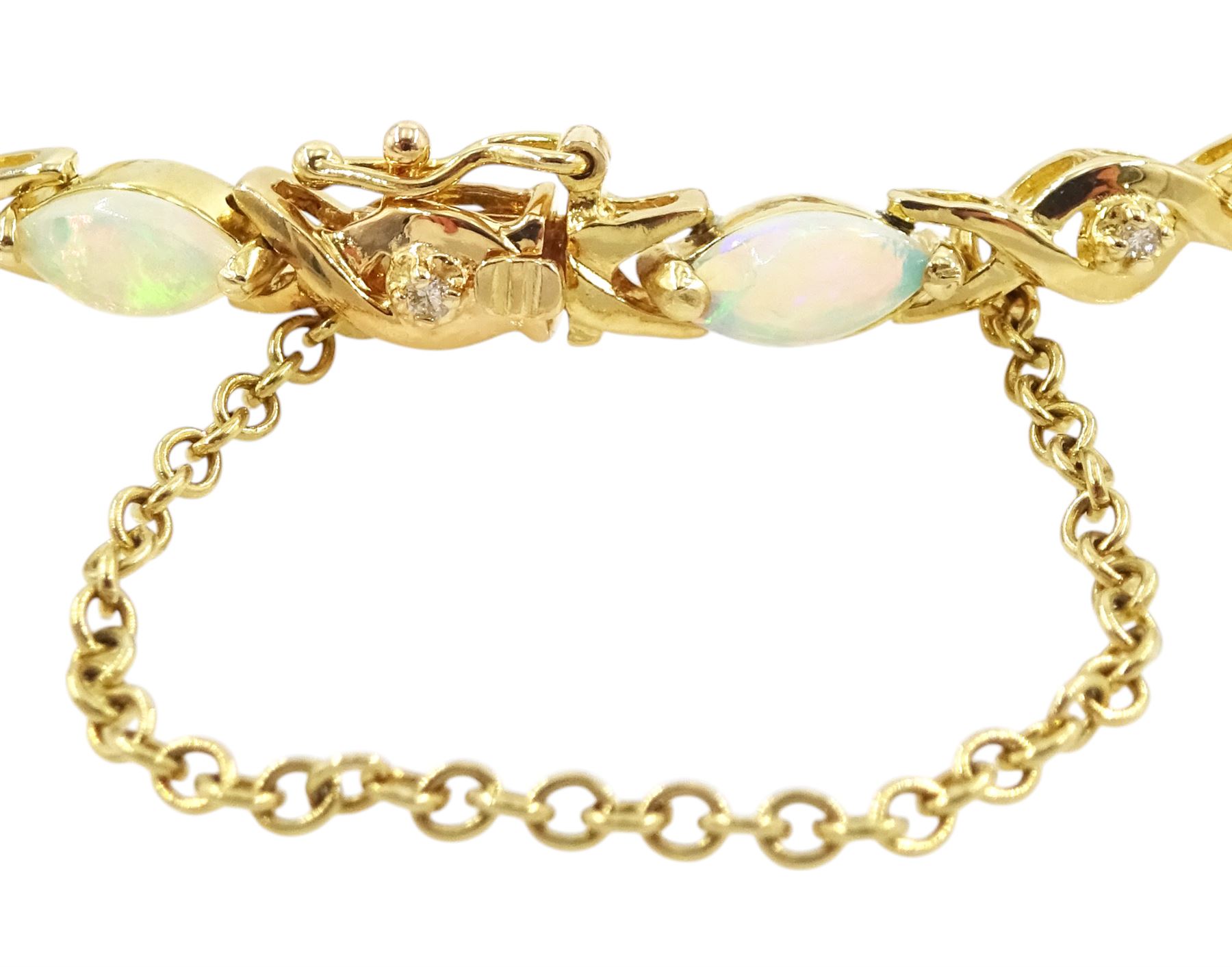 14ct gold marquise shaped opal and diamond link bracelet, Sheffield 2002