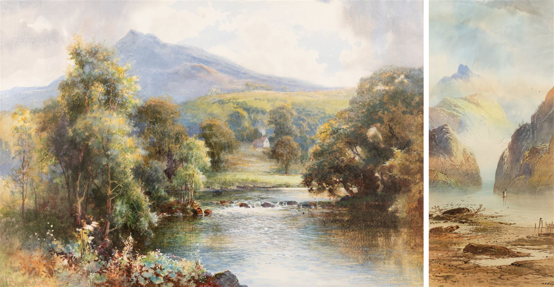 William Joseph Boyes (British 1871-1919): On the River Llugwy - North Wales, watercolour signed and dated 1902, titled verso; together with William Henry Earp (British 1831-1914): Loch Leven, watercolour signed, titled verso max 36.5cm x 34cm (2)