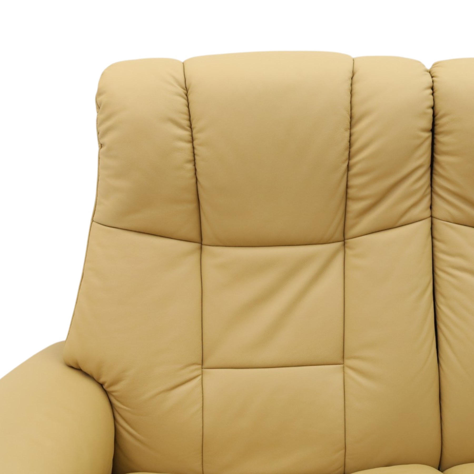Ekornes Stressless - beech framed reclining two seater sofa, out-swept arms over tapering supports, upholstered in beige leather