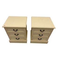 Pair of painted pine bedside three drawer chests