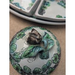 Continental ceramic hors d'oeuvre dish with green floral decoration