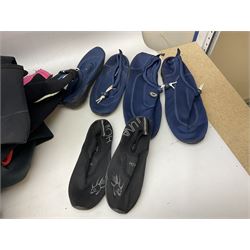 Collection of assorted wetsuits and diving items, to include 'Two Bare Feet' wetsuit size XL, 'Two Bare Feet' wetsuit size child 10, 'Wind Sub 3000 Wetsuit, size 46