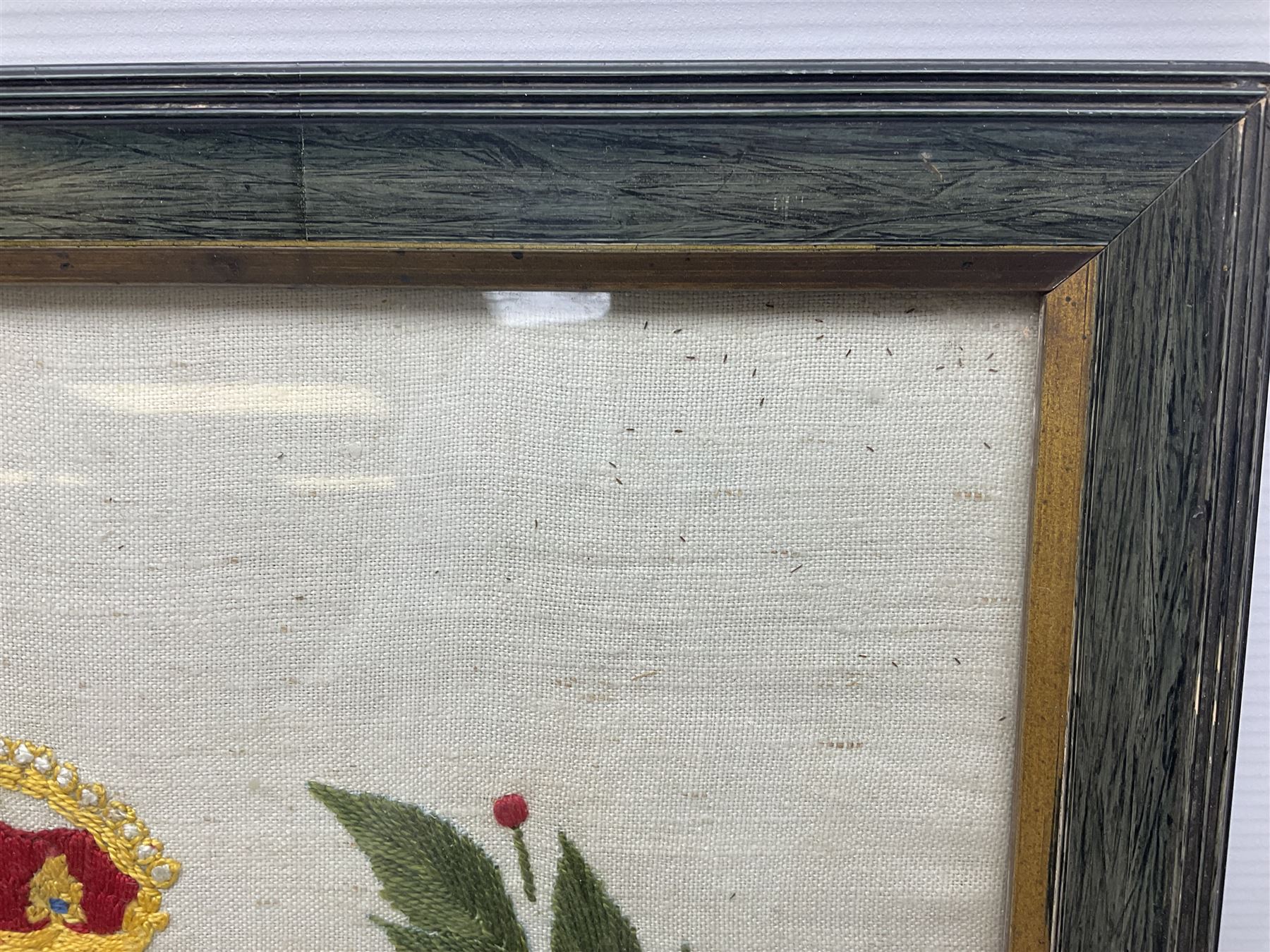 Embroidered framed panel, with the heraldic crest for Royal Regiment of Canadian Artillery, H44cm, W44cm