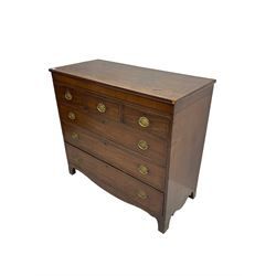 Early 19th century mahogany chest, fitted with two short over three long cock-beaded drawers, the facias with ebony stringing 