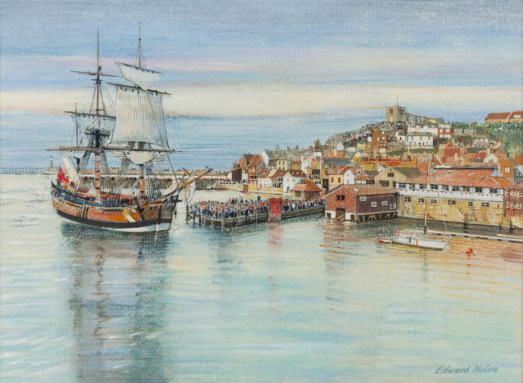 Edward Nolan ARCA (British 1934-): Whitby Harbour, mixed media signed 22cm x 30cm